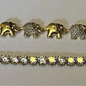 JTV Gold Elephant Link and Lot of 2 Rhinestone Tennis Bracelet Set